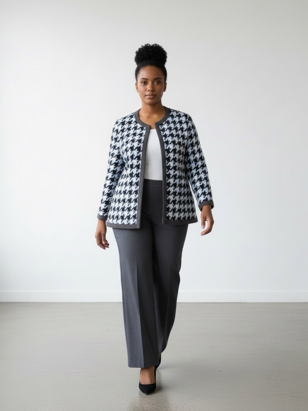Kasper Gray and Blue Houndstooth Pantsuit 18